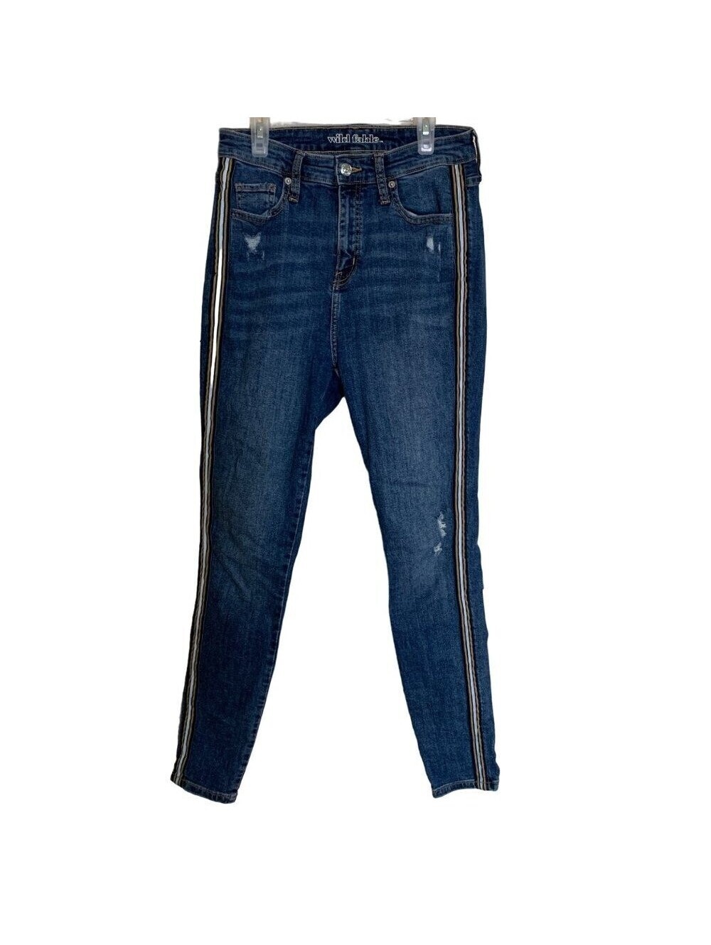 Wild Fable High Rise Skinny Jeans Medium Wash Side Stripe Distressed 6 28R